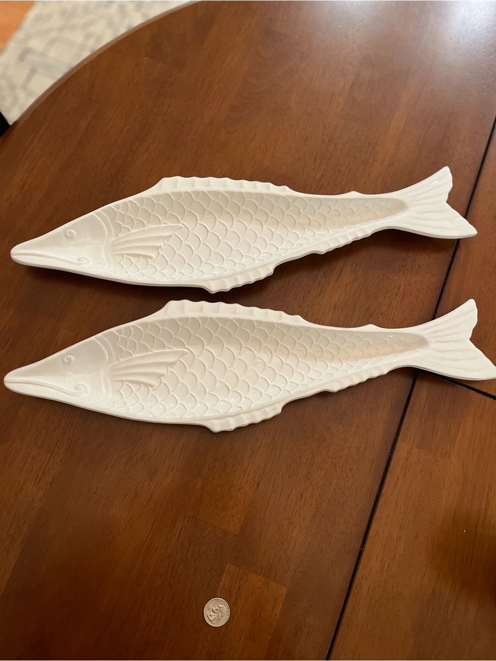 White Ceramic Fish-Shaped Platters - Set of 2